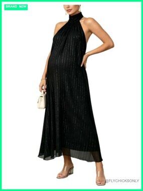 Maternity Halter Maxi Dress Sequin Formal Gown Baby Shower Photoshoot